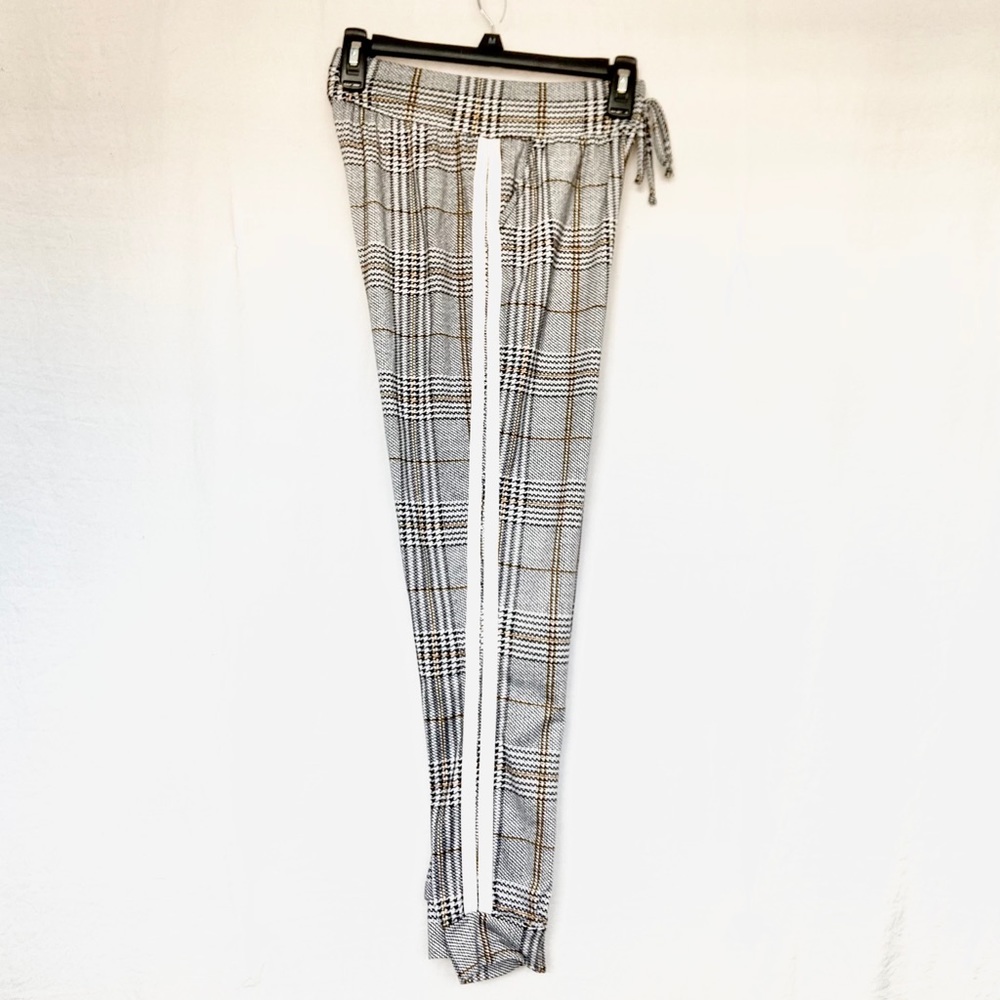 Plaid Knit Joggers with Side Stripe